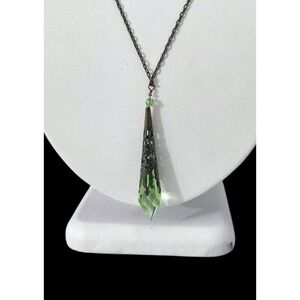 Swarovski Peridot Prism Pendulum Faceted Crystal Necklace Victorian Bead Cap